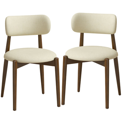 HOMCOM Dining Chairs Chenille Upholstered Kitchen Chairs Curved Backrest Rubberwood Legs Beige