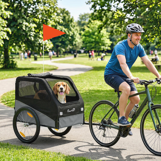 PawHut Dog Bike Trailer, Dog Cart Bicycle Carrier for Small and Medium Pets with 20" Inflatable Rubber Wheels, Grey