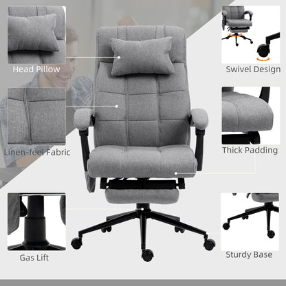 Vinsetto Office Chair, 6 Point Massage Desk Chair, Computer Chair with Footrest & Head Pillow, 360¡ Swivel Recliner Chair for Home Office, Grey