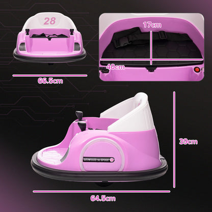AIYAPLAY 360 Rotation Kids Bumper Car, 12V Waltz Car with Remote Control, Dual Joystick, Music, Lights, Pink