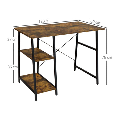 HOMCOM Industrial-Style Work Desk, with Shelves - Brown/Black