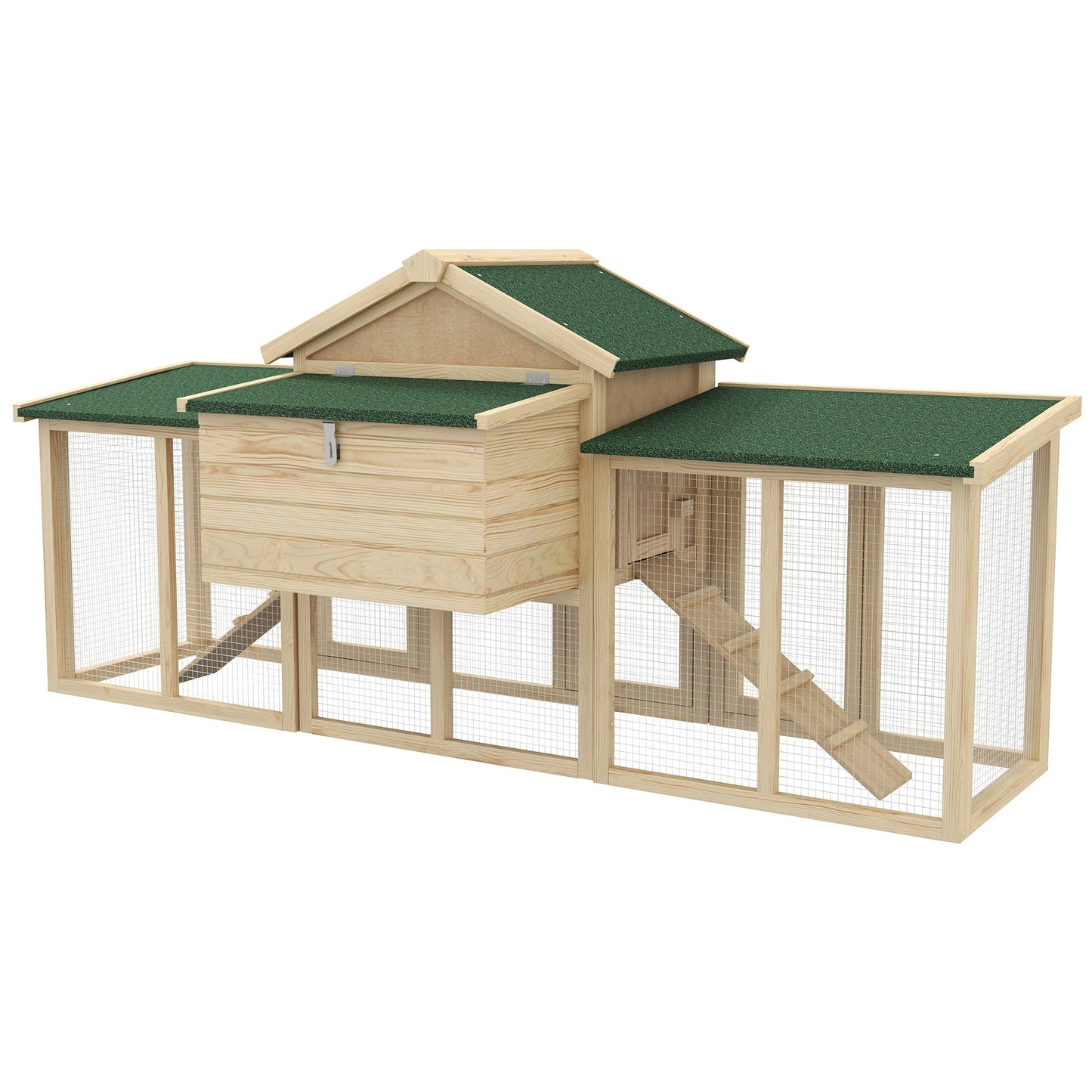 PawHut Large Chicken Coop with Run Backyard Hen House Poultry Coops Cages with Nesting Box Wooden 204 x 85 x 93cm