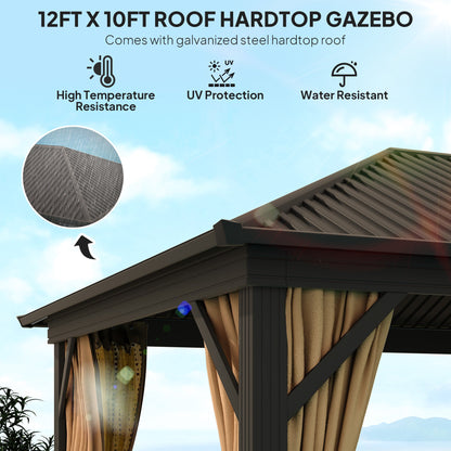 Altana aluminiowa Hardtop Outsunny 3,6 x 3 m z akcesoriami - brązowa