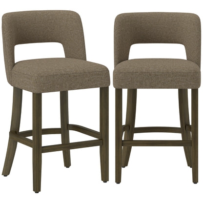 HOMCOM Bar Stools Set of 2, Counter Height Bar Stools with Curved Backrest, for Kitchen Island, Dining Room, Living Room, Brown