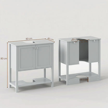 HOMCOM Under Sink Bathroom Cabinet with 2 Doors, Open Shelf and U-Shape Cut-Out for Basin with or without Pedestal, Light Blue