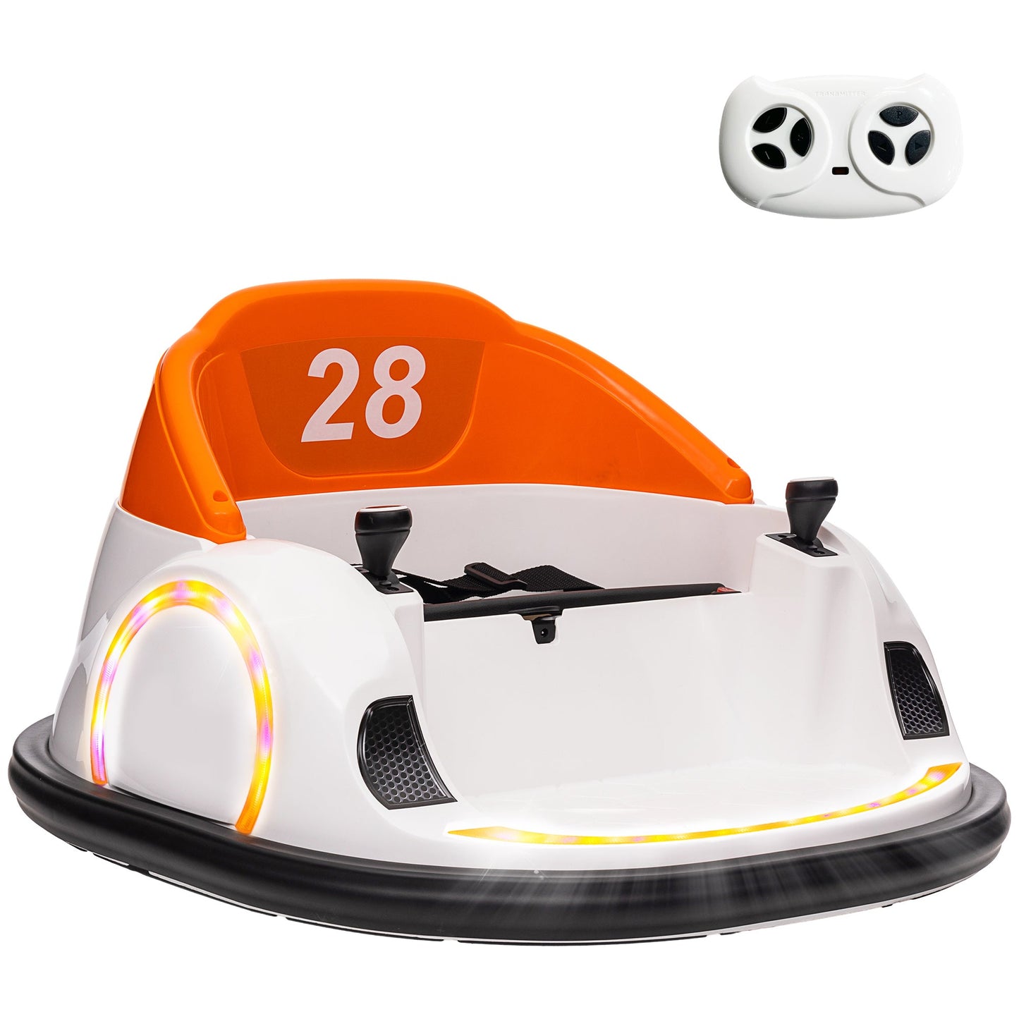 AIYAPLAY 360 Rotation Kids Bumper Car, 12V Waltzer Car with Remote Control, Dual Joysticks, Music Lights, Orange