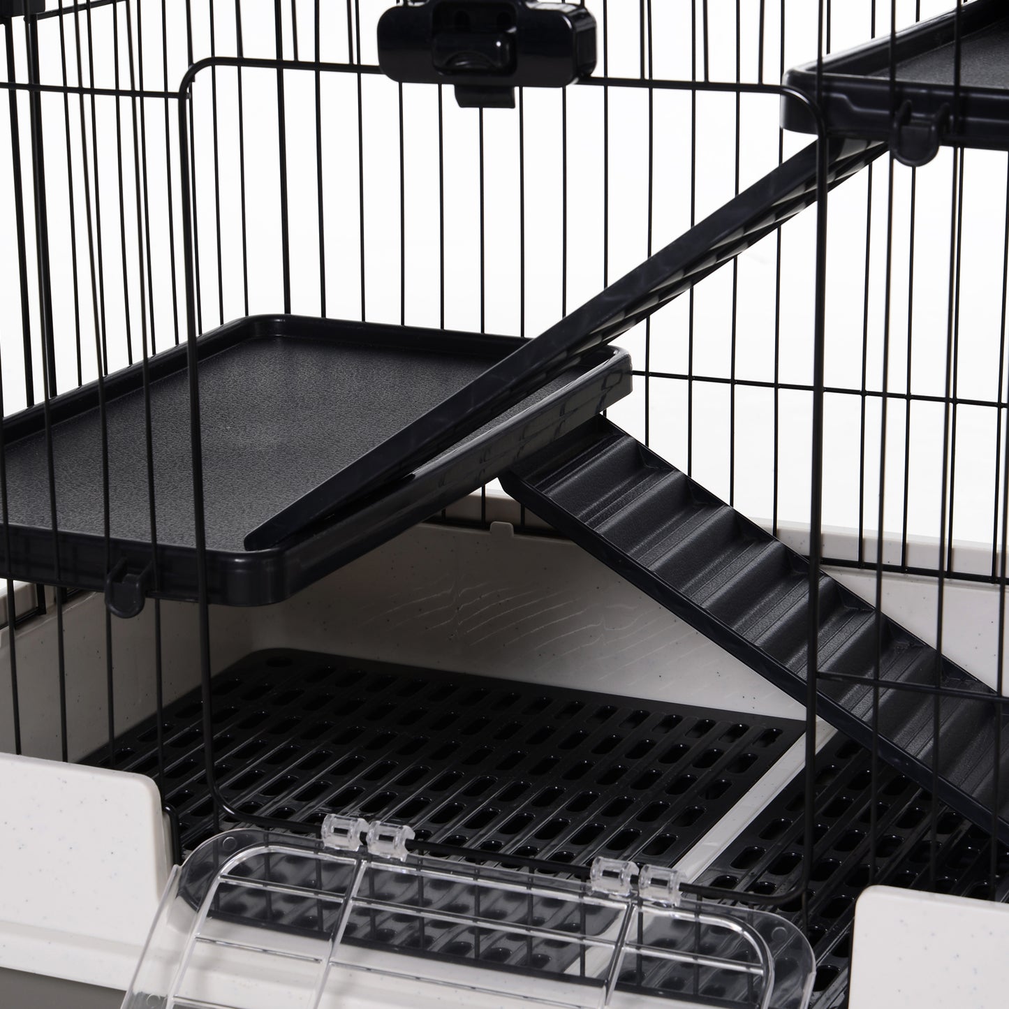 PawHut Four-Tier Small Animal Cage, for Bunnies, Ferrets, Chinchillas w/ Wheels, Tray - Black