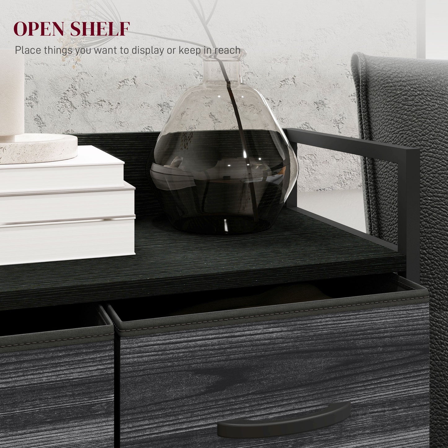 HOMCOM Rustic Chest of Four Fabric Drawers - Black