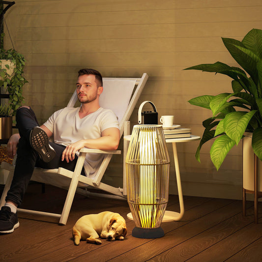 Outsunny Garden Rattan Lamp, 72 cm Wysoka Solarna Lampa Podłogowa Rattanowa, Solarna Lampa Ogrodowa z Automatycznym Włączaniem/Wyłączaniem LED, IP44 Do Zewnątrz, Weranda, Ścieżka, Taras, Szary