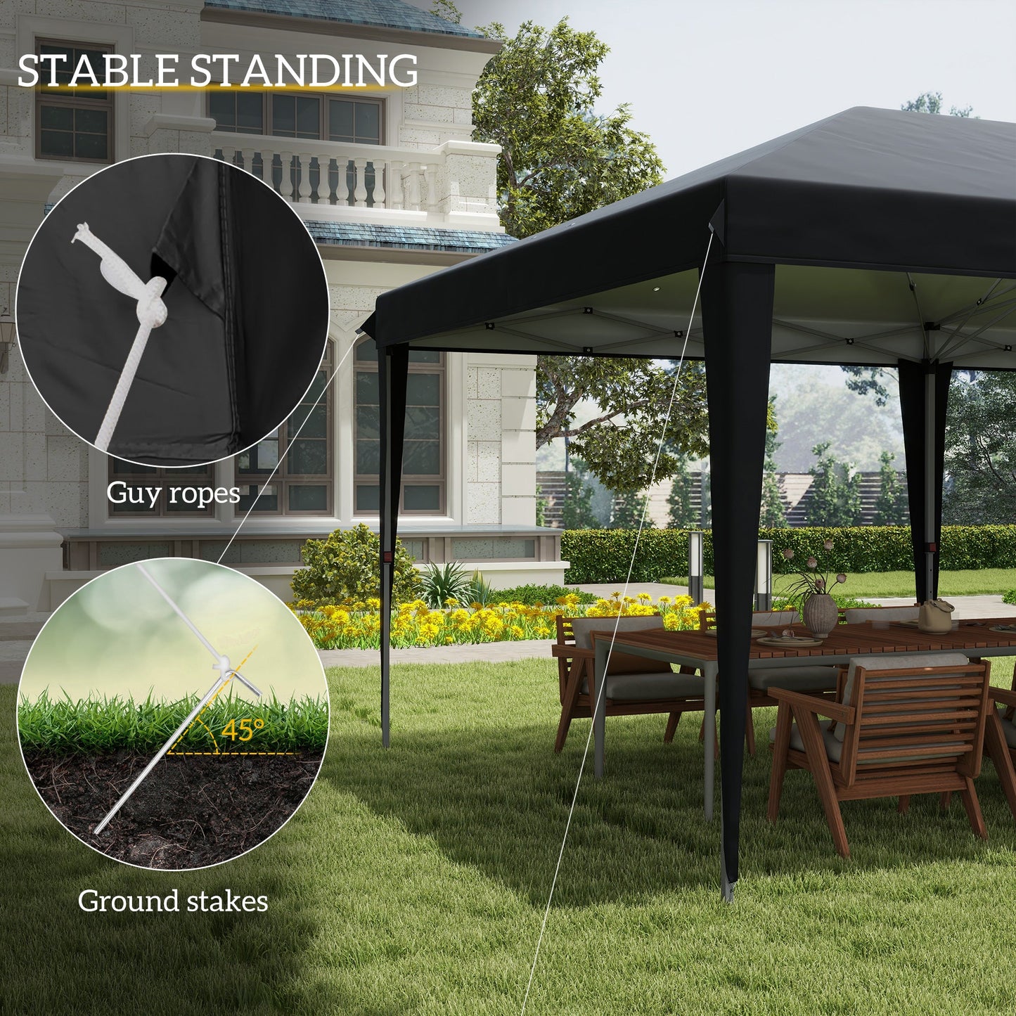 Outsunny Pop Up Gazebo 3 x 6m, składany namiot z baldachimem, regulowana wysokość markizy ślubnej z torbą transportową, czarny