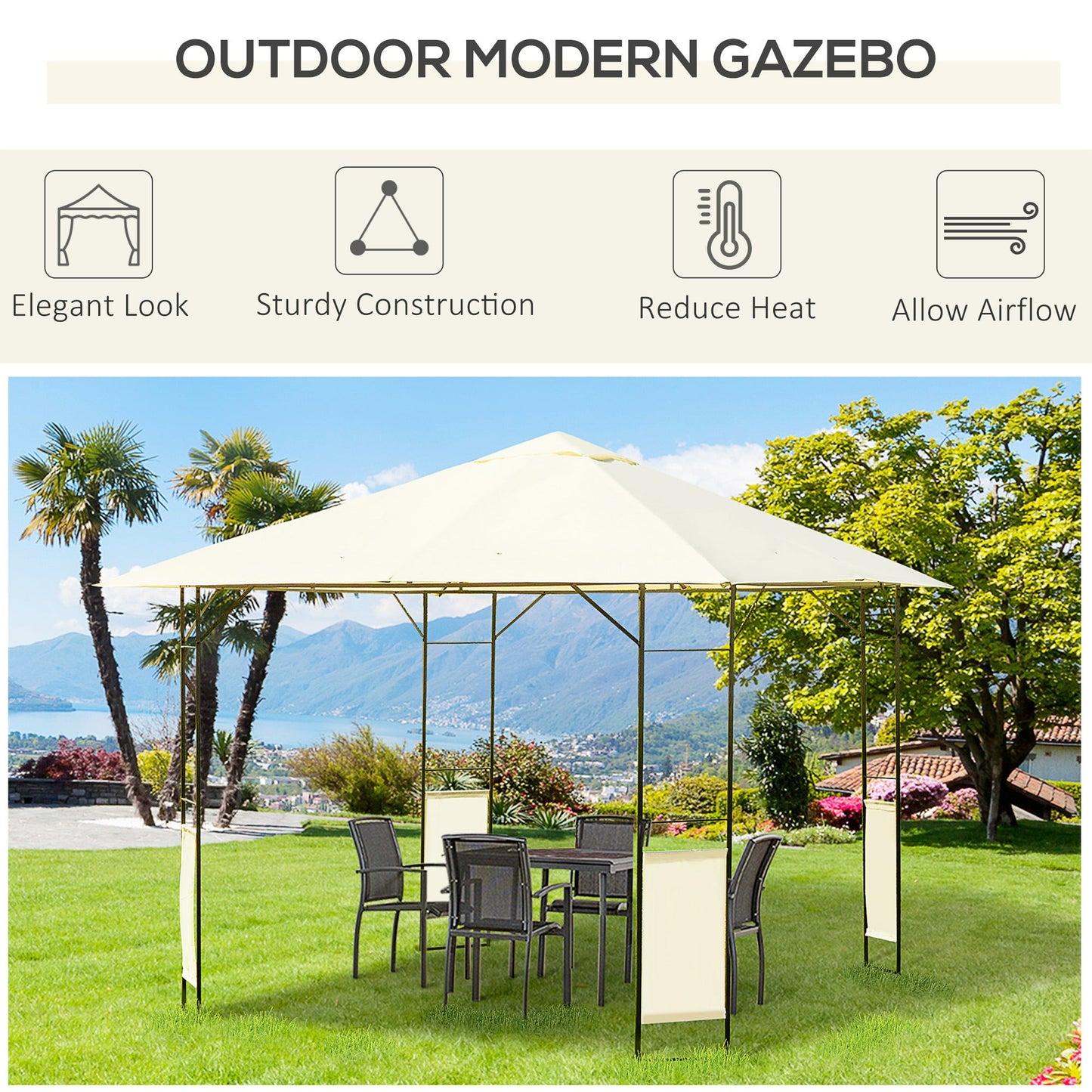 Outsunny 3 x 3 metry Patio Garden Metal Gazebo Marquee Stalowa rama z baldachimem Markiza Namiot Wodoodporny Kremowy