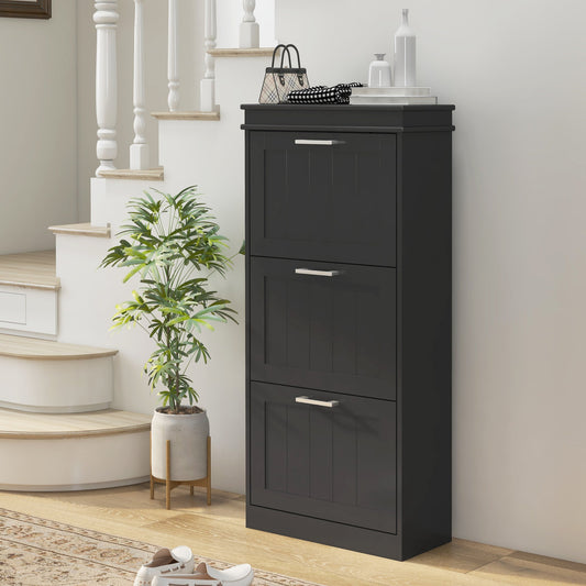 HOMCOM Three-Drawer Minimalistic Shoe Cabinet - Black