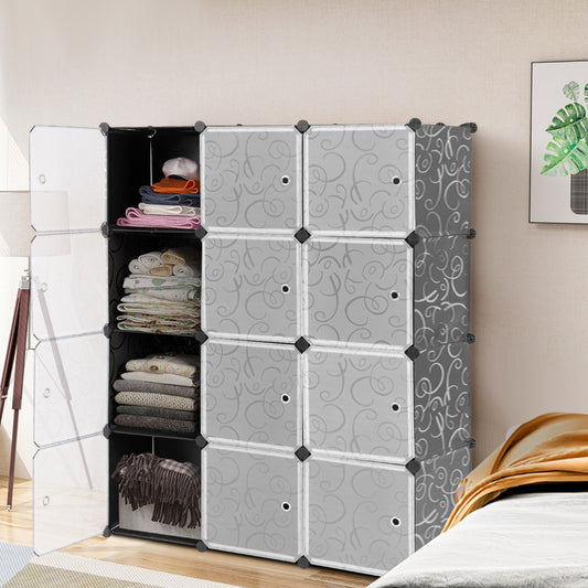 12-Cube Modular Storage Cabinet with Doors for Bedroom & Living Room