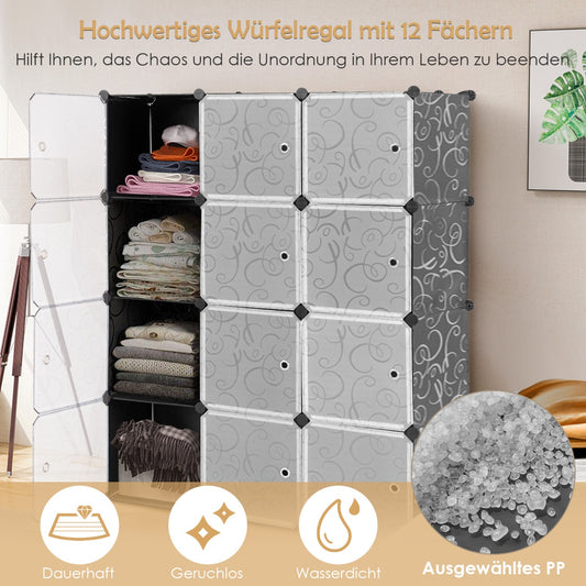 12-Cube Modular Storage Cabinet with Doors for Bedroom & Living Room