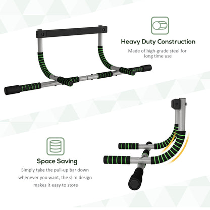 HOMCOM Pull-Up Bar for Doorway, Home Fitness Door Horizontal Bar Push up Bar for Indoor Gym Upper Body Workout, Green