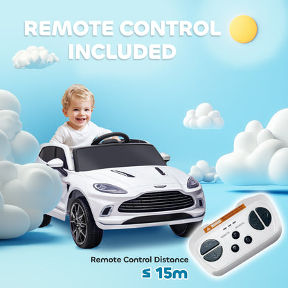 AIYAPLAY Aston Martin DBX Licencjonowany samochód elektryczny dla dzieci zasilany akumulatorem, 12 V, samochód dla dzieci z oświetleniem, klakson muzyczny, biały