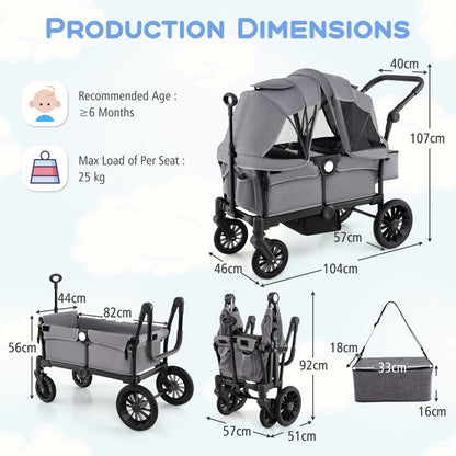 Wagon Stroller for 2 Kids with Adjustable Handle and Removable Canopy-Grey