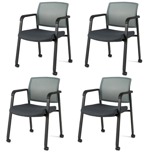 Waiting Room Chairs Set of 4 with Armrests and Wheels-Grey