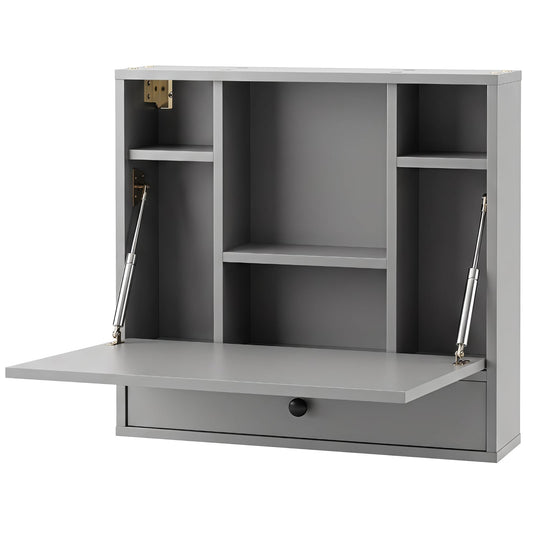 Wall-Mounted Fold-Down Desk Floating Computer Workstation in Grey