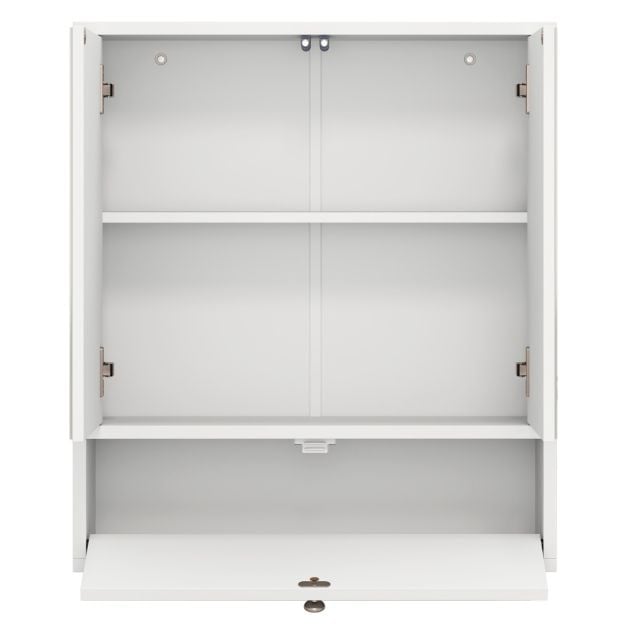 Wall-Mounted Bathroom Cabinet with Mirror and 3-Level Adjustable Shelf and Flip-Open Compartment-White