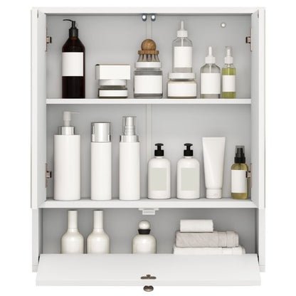 Wall-Mounted Bathroom Cabinet with Mirror and 3-Level Adjustable Shelf and Flip-Open Compartment-White