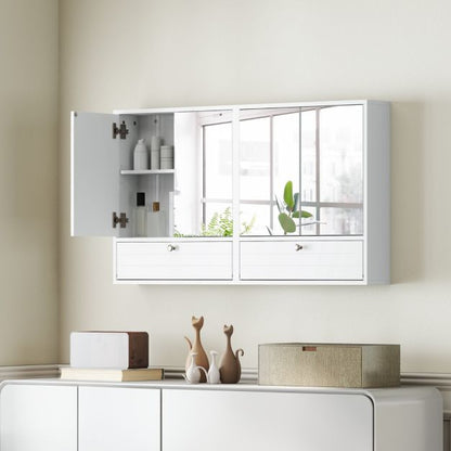 Wall-Mounted Bathroom Cabinet with Mirror and 3-Level Adjustable Shelf and Flip-Open Compartment-White
