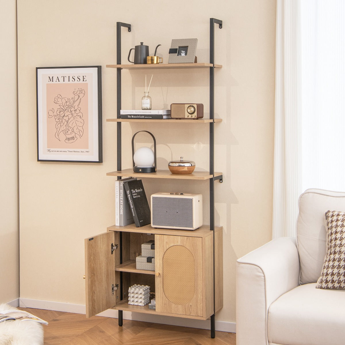 Wall Mount Bookshelf with Cabinet with Storage Cabinet-Natural