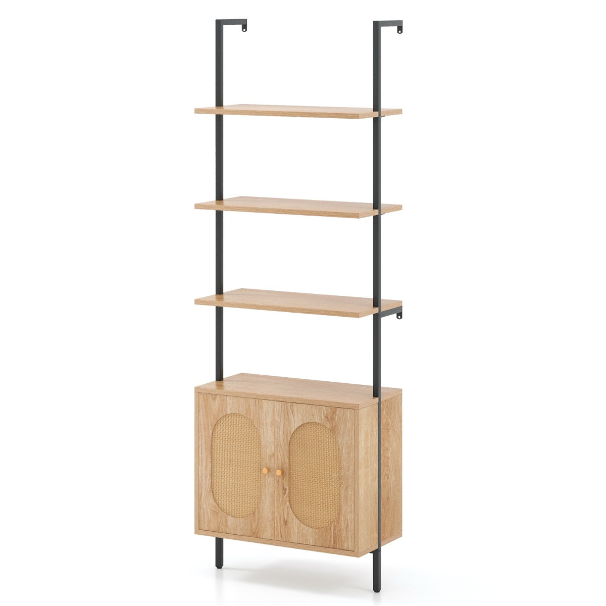 Wall Mount Bookshelf with Cabinet with Storage Cabinet-Natural