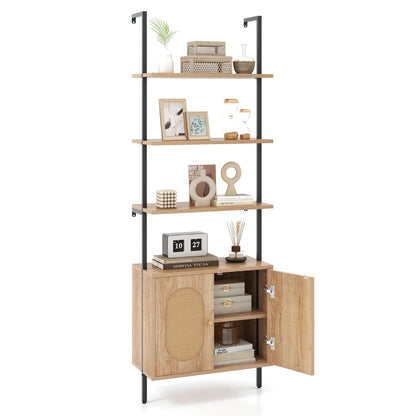 Wall Mount Bookshelf with Cabinet with Storage Cabinet-Natural