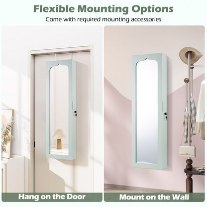 Wall Mounted Jewellery Armoire with LED Light-Green