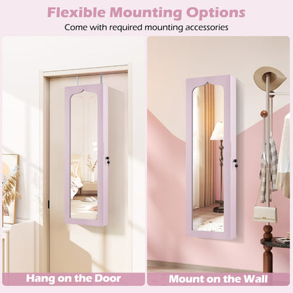 Wall Mounted Jewellery Armoire with LED Light-Pink