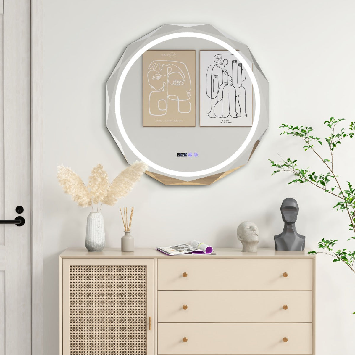 Wall Mounted Mirror with Dimmable 3-Color Lights and Memory Function