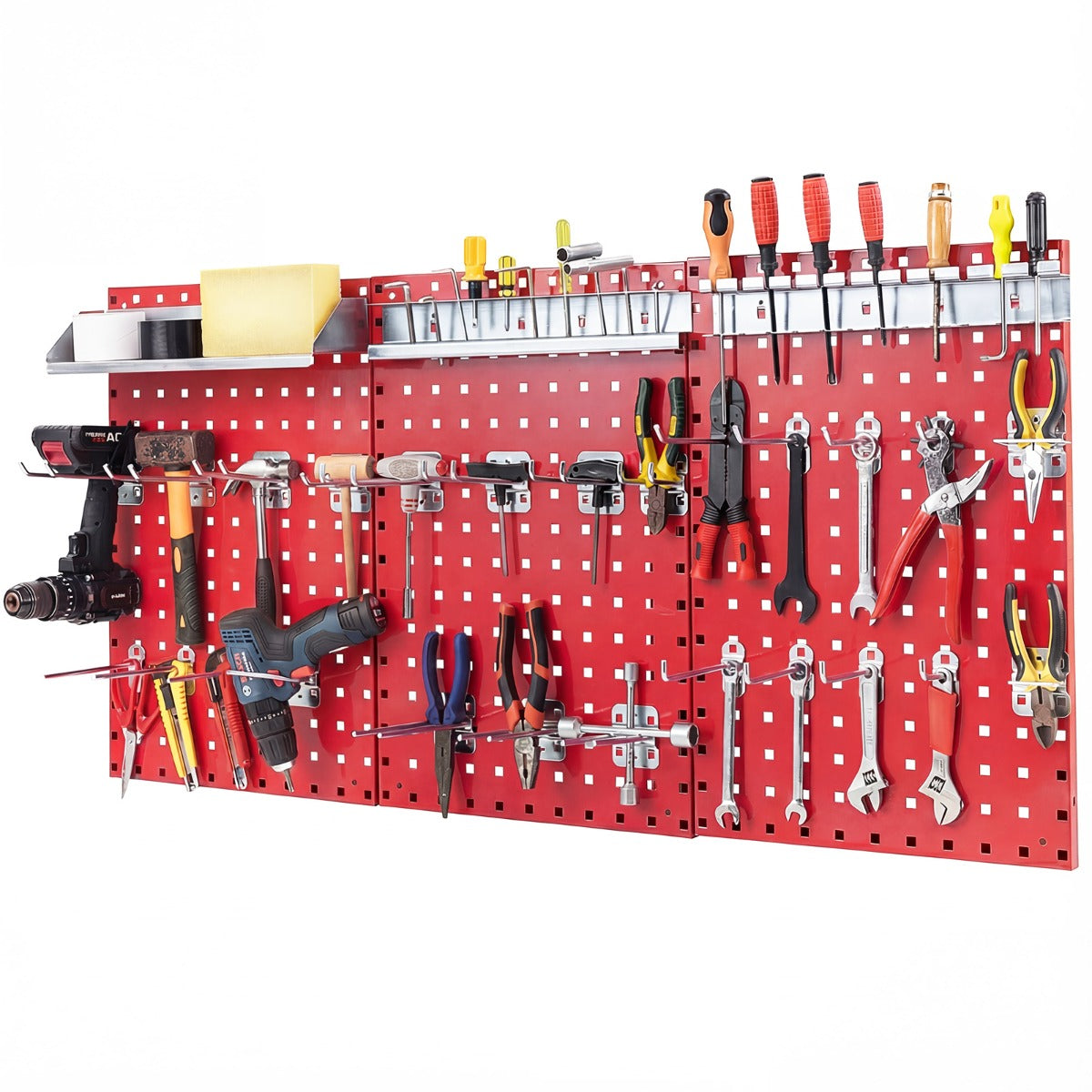 Wall-Mounted Pegboard Tool Organizing Kit with 28 PCS Hanging Accessories-Red