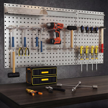 Wall-Mounted Pegboard Tool Organizing Kit with 28 PCS Hanging Accessories-Silver