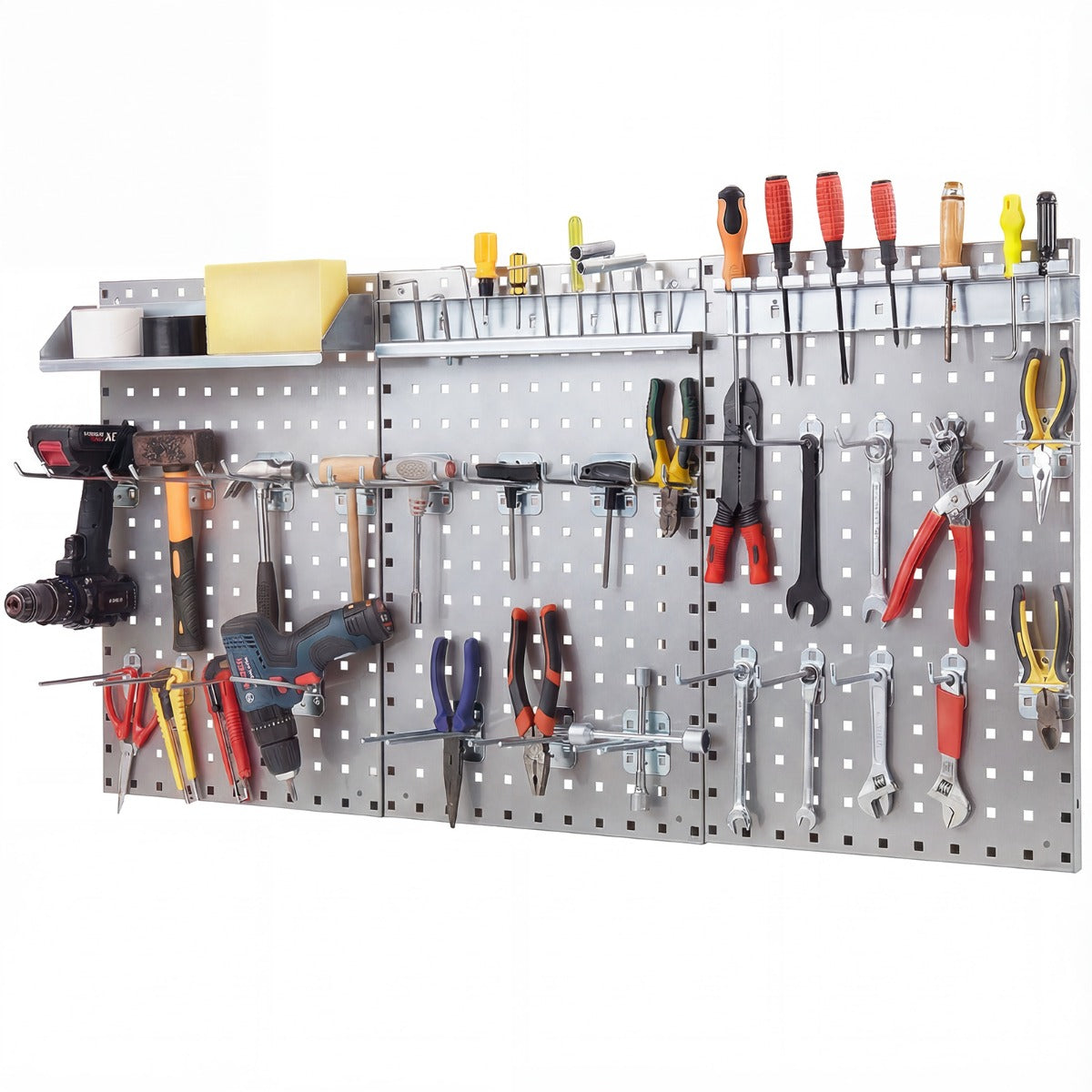 Wall-Mounted Pegboard Tool Organizing Kit with 28 PCS Hanging Accessories-Silver