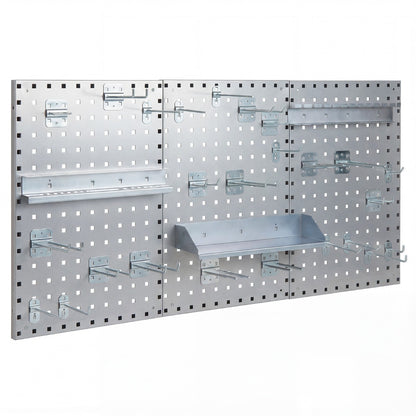 Wall-Mounted Pegboard Tool Organizing Kit with 28 PCS Hanging Accessories-Silver