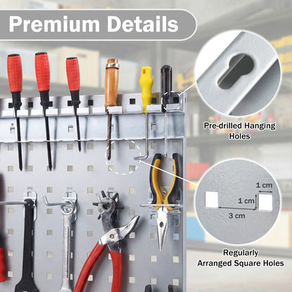 Wall-Mounted Pegboard Tool Organizing Kit with 28 PCS Hanging Accessories-Silver