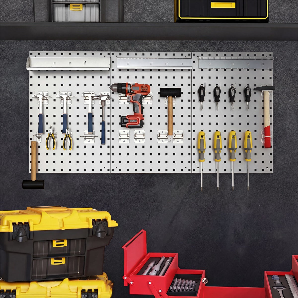 Wall-Mounted Pegboard Tool Organizing Kit with 28 PCS Hanging Accessories-Silver
