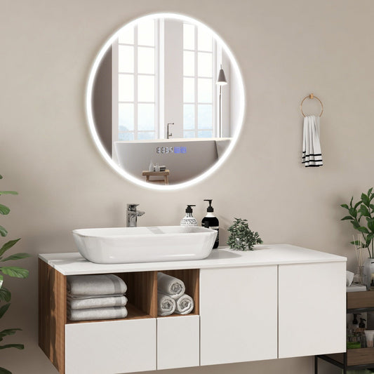 Wall Mounted Round Mirror with 3-Color Dimmable Lights and 3-Color Dimmable