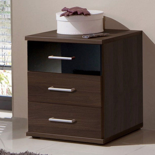 Gema 3 Drawer Bedside Chest - Walnut and Black Gloss