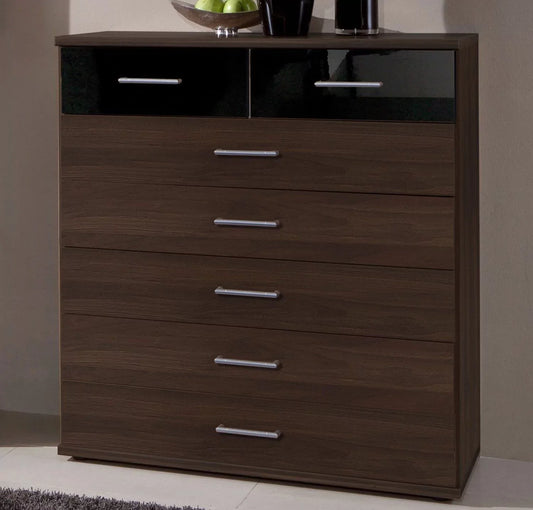 Gema 5+2 Drawer Storage Chest - Walnut and Black Gloss