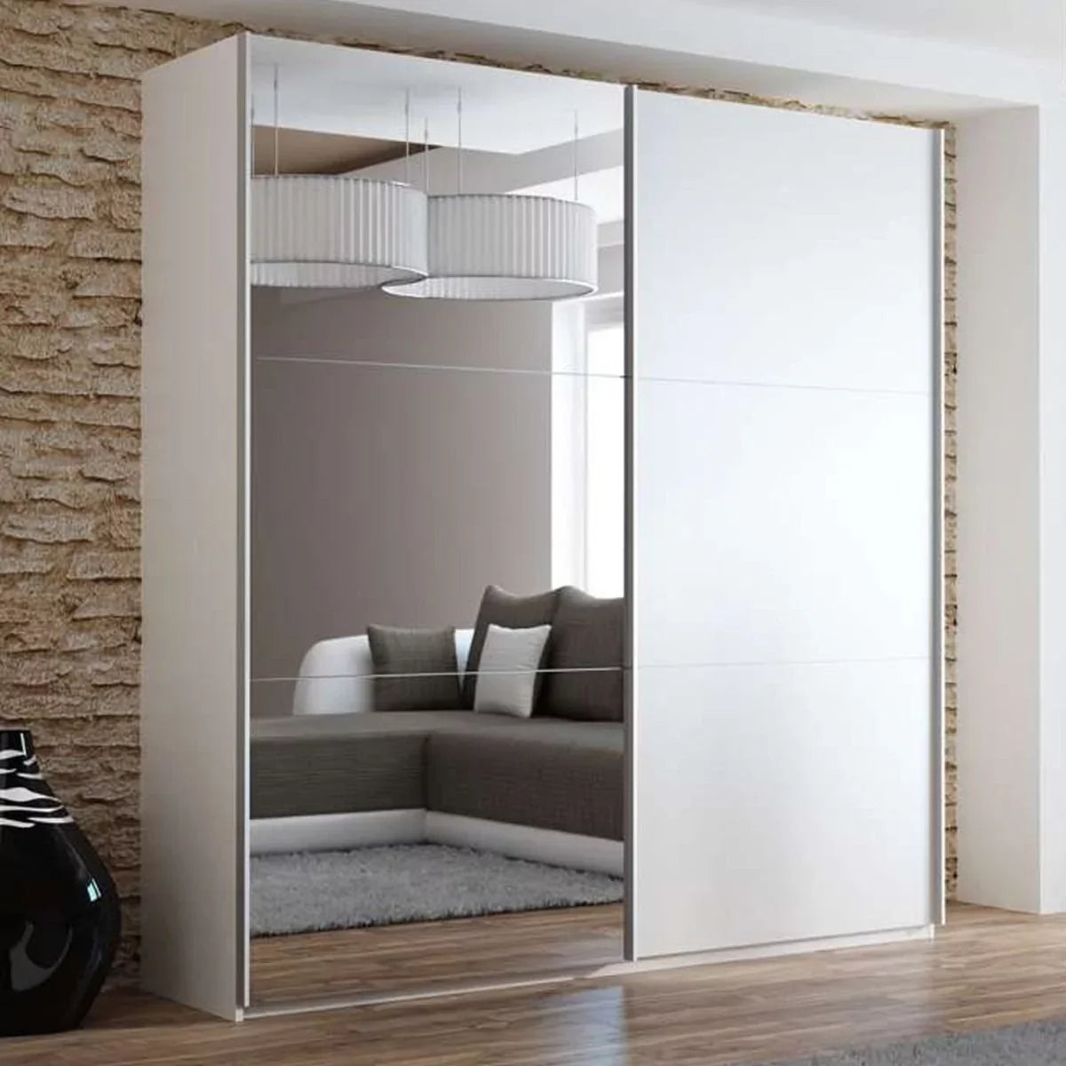 Boris Sliding Door 200cm Wardrobe with Mirror - Graphite, Black, White