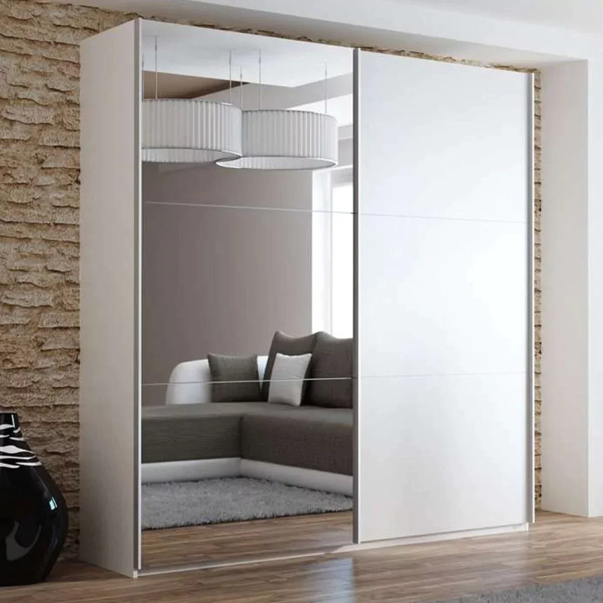 Boris Sliding Door 200cm Wardrobe with Mirror - Black, White, Graphite