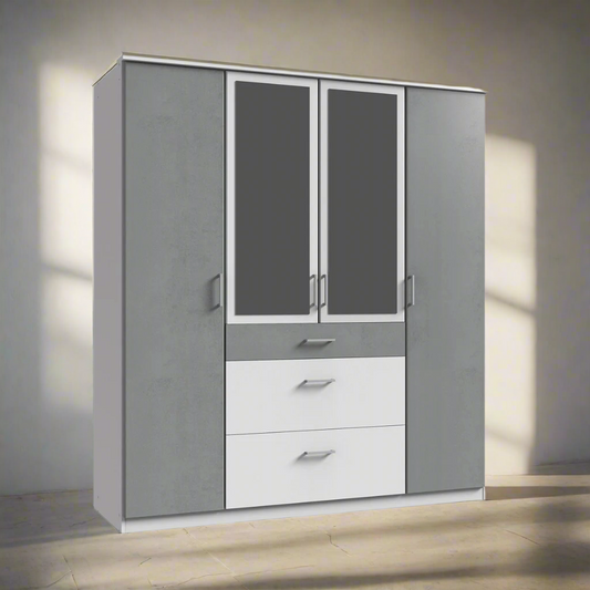 Wardrobe COMODO 4 Door Wardrobe White and Grey 180cm