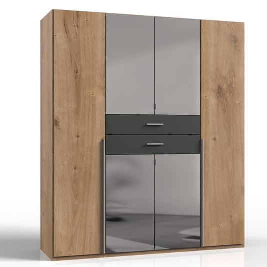 Wardrobe DENMARK 4 Door Mirrored Wardrobe in Oak and Graphite