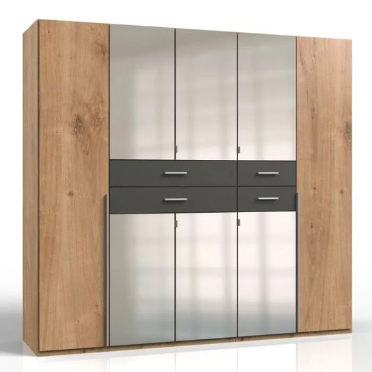 Wardrobe DENMARK 5 Door Mirrored Wardrobe in Oak and Graphite