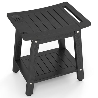 Waterproof Shower Bench Seat HIPS Shower Stool with Handle-Black
