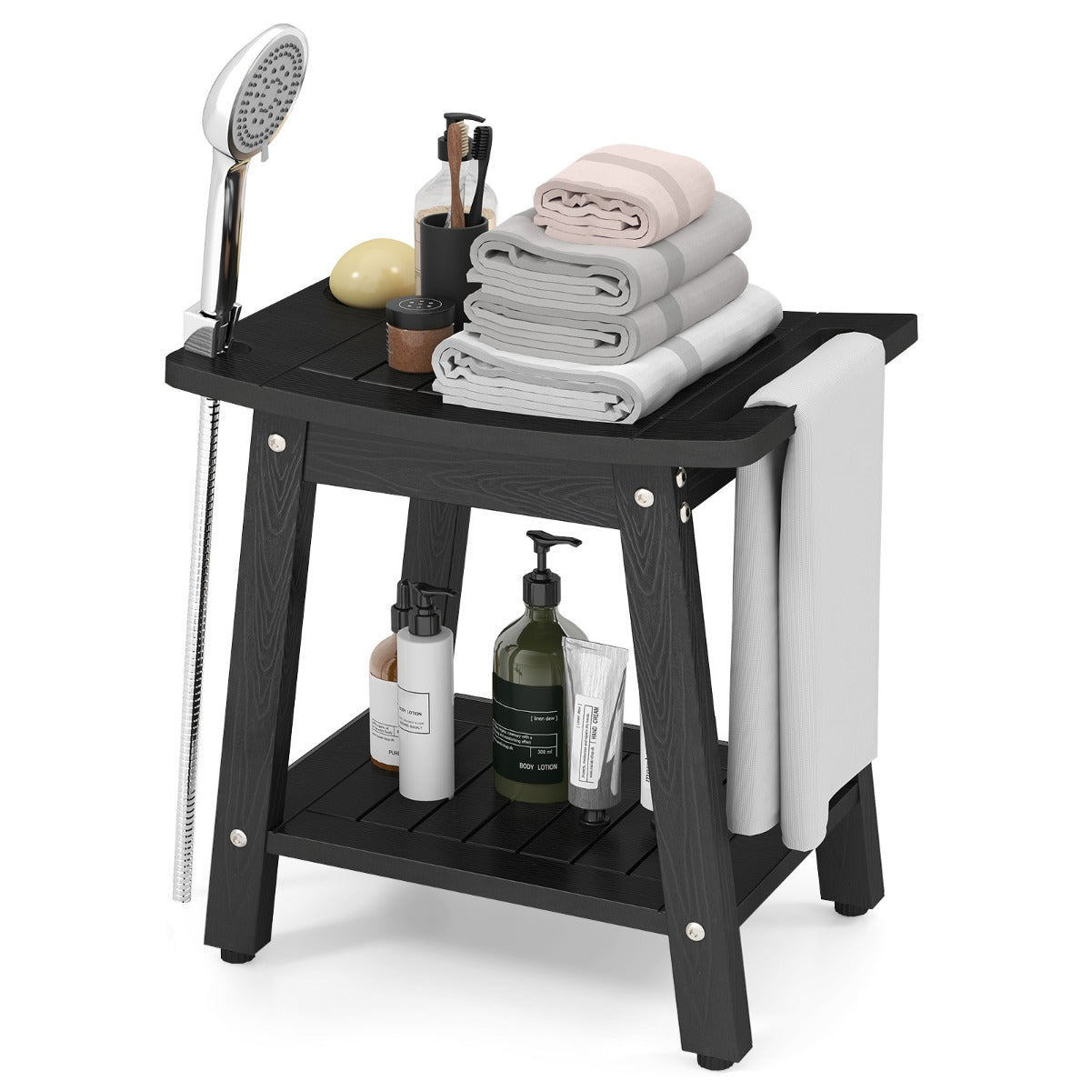 Waterproof Shower Bench Seat HIPS Shower Stool with Handle-Black