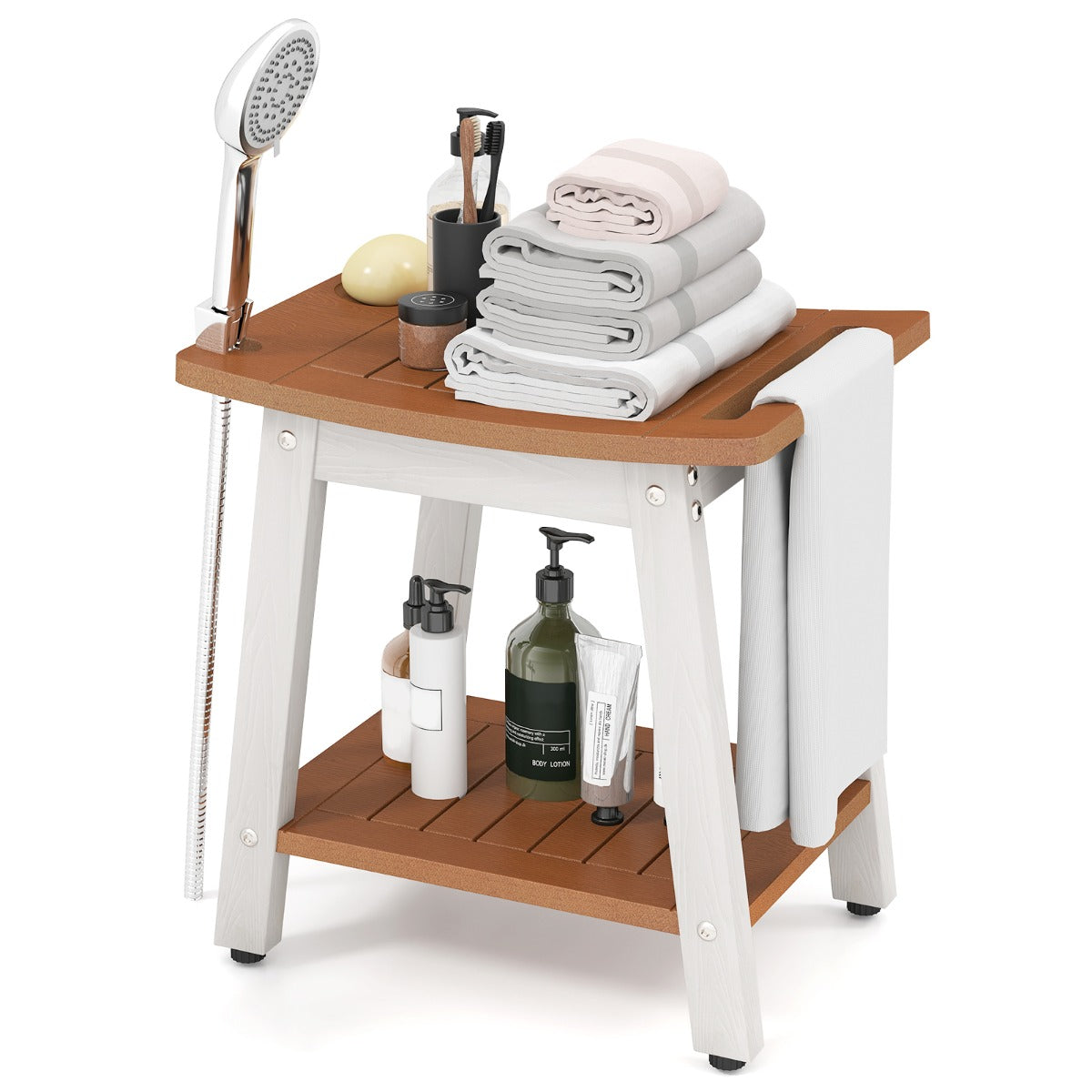 Waterproof Shower Bench Seat HIPS Shower Stool with Handle-Brown