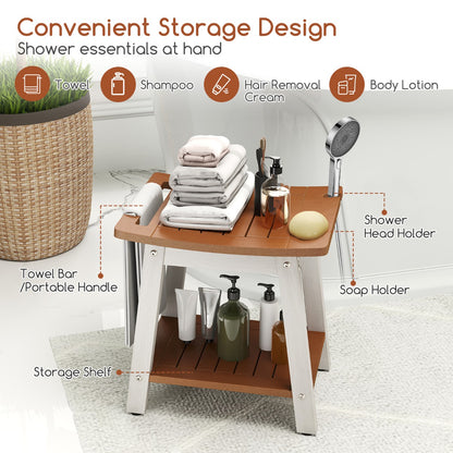 Waterproof Shower Bench Seat HIPS Shower Stool with Handle-Brown
